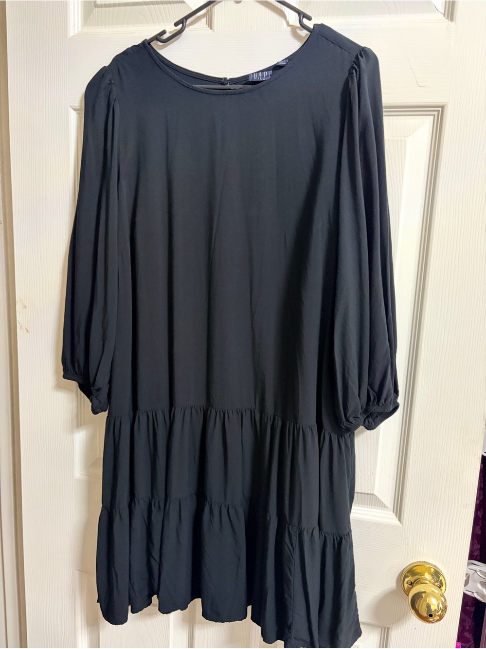 Black Tiered Balloon-Sleeve Women's Dress GAP L